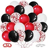 Luftballons Rot Weiß Schwarz Set, 60 Stück Luftballons Rot Konfetti, Hochzeit Hochzeitsballons, Helium Balloons für Geburtstag Valentinstag Hochzeit Verlobung, 12 Zoll