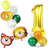 Luftballons Girlande Tierische Themen Luftballons 1 Geburtstag, 32 Zoll Helium-Folie 1th Ballons und Löwe Tiger,18 Stück Grüne Latex Ballons für Mädchen Jungen Babyparty Geburtstag und Themen Party