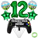 Kawailay Videospiel 12. Geburtstag Deko Geburtstagsdeko Jungen 12 Jahre Gamer Geburtstag Deko Game Controller Luftballons Dunkelgrün Zahl 12 Folienballon für Jungen Geburtstags Party Spiel Party