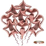 SKYIOL Folienballon Herz Stern Rosegold Valentinstag Deko 25 Stück 45cm Helium Folie Luftballons Große Ballons mit 10m Rose Gold Band für Hochzeit Geburtstag Verlobung Party Dekorationen
