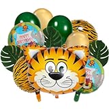 DIWULI Tiger Luftballon Set, Happy Birthday Ballon, Folien-Ballons Folien-Luftballons Kinder-Geburtstag Junge Mädchen, Motto-Party, Tier-Party, Dekoration, Geschenk, Dschungel Safari Zoo Lufttiere