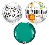Folat 91382 Ballon-Set zur Geburtstag Tiere 3 stücke-Folienballons, mit Helium oder Luft befüllbar, Geburtstagsballondekoration, Mehrfarben, 18 inch/45 cm