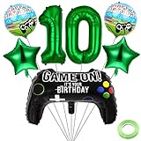 Kawailay Videospiel 10. Geburtstag Deko Geburtstagsdeko Jungen 10 Jahre Gamer Geburtstag Deko Game Controller Luftballons Dunkelgrün Zahl 10 Folienballon für Jungen Geburtstags Party Spiel Party