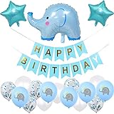 witgift Elefante Babyparty Junge Geburtstagsdeko,Baby Boy Elefant Luftballons Geburtstag Dekoration,Happy Birthday Girlande für Baby Shower Kindergeburtstag Deko (Junge)