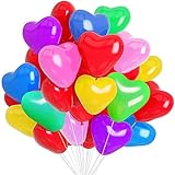 50 Stück Herzluftballons Bunt, 12 Zoll Herzluftballons, Helium Herzluftballons, Latex Ballons mit Herzform für Geburtstags Valentinstag Hochzeitsdeko Brautdusche Verlobung Party