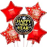 Luftballons Happy New Year, 5 Stück Neujahr Folienballon, Happy New Year Ballon, Rot Schwarz Luftballons Neujahr mit Sterne, Riese Neujahr Ballons für Weihnachten Silvester 2023 Party Dekorationen