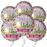 Happy Birthday Folienballons, Generise, 45,7 cm, rund, selbstaufblasend, Helium-Party-Luftballons mit Schnur und Strohhalm, 6 Stück (Design 17)