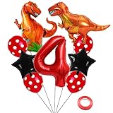 Kawailay Dino Geburtstag Deko 4 Jahre 4. Dinosaurier Geburtstagsdeko Rot Zahl 4 Folienballon Riesen Dinosaurier Luftballon Dschungel Tiere Aluminium Ballon für Jungen Mädchen Geburtstag Party