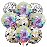 Funmo Disco Folienballon, 9 Stück Bunte Discokugel Luftballons Helium Ballon, 22 Zoll 4D Disco Party Deko Ballons, 70er 80er 90er Retro Disco Hip Hop Themenparty Dekoration