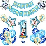 ProsXinty Luftballon 1. Geburtstag Blau, Ballon-Set Mouse, Happy Birthday Banner, Riesen Folienballon Zahl 1, Luftballon Zahlen Geburtstagsdeko, Luftballon 1. Geburtstag Blau
