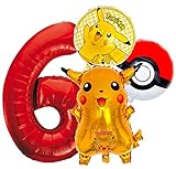 Pikachu Luftballons Geburtstag Happy Birthday Banner Riesen Folienballon Gelb Latex Luftballons für Geburtstag Party Dekoration (Zahl 6)