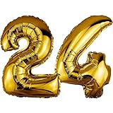 DekoRex Folienballon Gold 100cm Geburtstag Jubiläum Hochzeit Deko (Zahl 24)