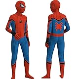 Ansamy Spiderman Kostüm Kinder, Superhero Cosplay Kostüme Superhelden Bodysuit für Jungen, Superhelden 3D Anime Anzug Jumpsuit für Halloween Karneval Cosplay (Rot-blau, 130(125-135 cm))