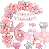 6.Geburtstag Mädchen Rosa Geburtstagsdeko 6 Jahr Mädchen, Luftballon Geburtstag Mädchen 6 Deko Happy Birthday Girlande Dekoration Rosa Ballon 6 Folienballon für Mädchen 6.Geburtstag Mehrweg
