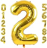 Presentory | XXL Zahlenballon in Gold, Folienballons als Geschenk und Überraschung für Geburtstage, Jubiläum, Hochzeit und Party Deko, Partydeko, Zahl Zwei 2