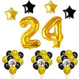 FUNFEST Dekoration für Geburtstagspartys, 24 Jahre, 40 Stück, Riesenluftballons, Farbe Gold, Schwarz, Pailletten, Fliegen mit Helium – Deko für 24. Geburtstag mit hochwertigem Ballon
