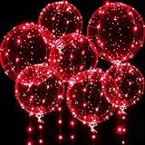 Leuchtende Luftballons, 7 Packungen 20 Zoll Valentinstag Bobo Luftballons mit 10ft LED Lichterketten für Valentinstag Tag Hochzeit Weihnachten Geburtstag Party Dekoration (Rot)