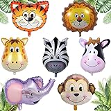 7 Stück Luftballon Tiere, Dschungel Safari Tiere Kopf Folienballon, Jumbo Tiger Löwe Affe Zebra Giraffe Helium Ballon Set für Kinder Geburtstagsdeko Kindergeburtstag Waldtiere Geburtstag Party Deko