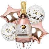 Cymeosh Folienballon Champagne Rosegold, 5 Stück Riesen Luftballon Weinflasche Sektflasche Ballon Weinglas Bier Helium Ballon Happy Birthday Deko für Geburtstag Hochzeit Party Dekoration