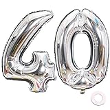 Jurxy Luftballon Zahl 40 Silber Geburtstag Folienballon Helium Folie Luftballons für Geburtstag Jubiläum 40 Zoll - Riesenzahlen #40