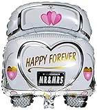 Rayher 87016000 Folienballon Hochzeitsauto, 49 x 63cm, XXL Ballon für Hochzeiten, geeignet für Luft- und Heliumfüllung