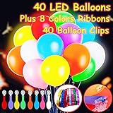 Pack of 40 LED Luminous Balloons, Premium Mixed Colour Flashing Party Lights Last 12-24 Hours, Glow in the Dark for Parties, Birthday, Wedding Decorations and Christmas Festivals
