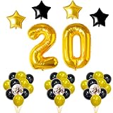 FUNFEST Dekoration für Geburtstagspartys, 20. Jahre, 40 Stück, Riesenluftballons, Farbe Gold, Schwarz, Pailletten, Fliegen mit Helium – Deko für 20. Geburtstag mit hochwertigen Luftballons