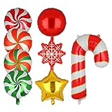8 Stück Weihnachten Zuckerstangen Themen Luftballons Süßigkeiten Folienballon Runder Bonbon Ballon für Weihnachtsfeier Weihnachten Christmas Xmas Neujahr Party Dekoration
