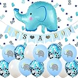ENSTAB Babyparty Deko Junge It's A Boy Girlande Elefant Luftballons Blau mit It's A Boy Konfetti für Taufe Deko Junge Baby Geburtstag Dekoration