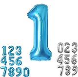 Luftballon 1. geburtstag Zahlen luftballon , Folien ballon 1 geburtstag , blau 40' XXL (100cm) Riesen Folienballon Geburtstagsdeko Zahlenballons