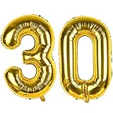 40 Zoll Gold Luftballon Zahlen 30, XXL Folienballon Zahl Geburtstagsdeko mit Gold Metallische Ballons Konfetti Ballons für Männer Frauen 30. Geburtstagsparty Deko Jubiläum Dek-Fliegt mit Helium