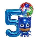 PJ Masks Catboy Geburtstags Deko Set, Zahl 5 blau Folienballon Luftballon Ballon Pyjamahelden Cat Boy 5. Blaue PJ Mask Kinder Dekoration jungen und Mädchen (Zahl 5)