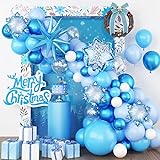 Blau Weihnachten Luftballons Girlande Deko, 92 Stück Blau Weihnachten Ballon Girland mit Folienballon für Weihnachtsfeier, Neujahrsfeier, Geburtstagsfeier, Xmas Party Dekoration