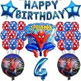 Yisscen 4 Jahr Alt Super hero Luftballons Geburtstag Dekoration Set, Ballons Geburtstagsbanner, Partyzubehör, für 4 Jahr Alt Jungen Mädchen Spiderman Kinder Dekoration Liefert