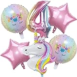 Einhorn Luftballons Geburtstag 4 Jahre, 6 Stück Einhorn Luftballons Mädchen, Luftballons 4. Geburtstag Mädchen, Einhorn Ballons Geburtstag, Helium Folienballon Kindergeburtstag Deko für Mädchen