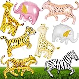 8 Stück Tierballons, Leopard/Zebra/Giraffe/Tiger/Elefant Ballons, Safari Dschungel Thema, Tierballon Dekoration, 3D Riesentier Folienballons, für Geburtstag Partys oder Kinderzimmer Deko