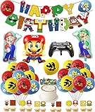 Geburtstag Super Mario Luftballons Super Mario Geburtstag Banner Mario Bros Tortendekorationen Mario Bros Folienballons für Mädchen Jungen Geburtstag Party Dekorationen