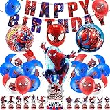 42pcs Geburtstagsdeko Jungen, Spiderman Luftballons Ballon Geburtstag Deko Themenparty Junge-Happy Birthday Banner, 4 Folienballons, 24 Latexballons, 13 Cake Toppers, Kindergeburtstag Deko für Jungen