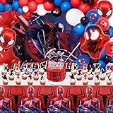 Spiderman Geburtstag Dekoration, 155 PCS Spiderman Luftballons Set, Spiderman Geburtstag Party Dekoration, Spiderman Geburtstagsdeko für Jungen, mit Ballons, Hintergrund, Tischdecke, Tortendeko (B)