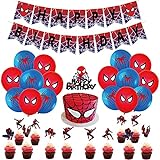 Geburtstagsdeko Spiderman Luftballons Geburtstag Spider Man Geburtstag Banner Deko Kuchen Superhelden Party Set für Kindergeburtstag