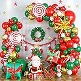 Weihnachts Ballon Girlande, 106 Stück Weihnachten Deko Luftballons Girlande mit Rot Grün Geschenkbox Süssigkeit Zuckerstangen Gold Explosion Stern Weihnachtsmann Folienballons für Innen Weihnachtsdeko