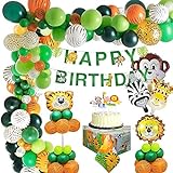 Dschungel Geburtstag Dekoration Jungen Safari Geburtstagsdeko, Kindergeburtstag Deko Safari Tier Happy Birthday Dekoration Dschungel Ballons Waldtier für Jungen Geburtstag Mehrweg
