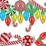 20 Stück Weihnachts-Folienballons Set, rot und grün, Party-Dekoration, Zuckerstange, Weihnachten, leicht, rund, Süßigkeiten-Lutscher, Mylar-Ballon-Kit