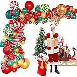 126 Stück Weihnachtsballon Girlanden Bogen-Kit mit Rot Grün Gold Zuckerstangen Windmühlen Design Lebkuchenmann Luftballons für Weihnachtsfeier-Neujahrsdekorationen DIY-Ballon