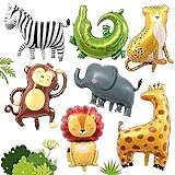 7 Stück Dschungel Tierballons, 3D Jumbo Leopard Löwe Affe Zebra Giraffe Helium Ballon Set, Folienballon Waldtiere für Kinder Jungen Mädchen Dschungel Geburtstag Dschungel Safari Tiere Babyparty