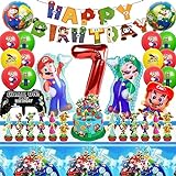 Super Mario Geburtstag Deko 7 jahre, 52 Stück Geburtstagsdeko Jungen, Super Mario Luftballons 7. Geburtstag, Mario Folienballon Zahlenballon 7, Mario Party Deko Geburtstag für Kinder Jungen Mädchen