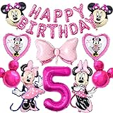 homfanseec 23 Stück Maus-Luftballons rosa Maus Partyzubehör für Mädchen, Maus-Thema, Geburtstagsparty-Dekorationen enthalten Happy Birthday Luftballons und Folienballons für Kinder (Größe: Zahl 5)