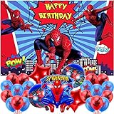 Forhome Spiderman Geburtstagsdeko Set, Spiderman Luftballons, Folienballons e Spider Man Hintergrund 5*3 FT/150*100 cm, für Spider-Man Themen Party Geburtstags Dekoration Jungen