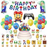 标题 Super Mario Theme Party Dekorationen Mario Bros Luftballons Mario Bros Happy Birthday Banner Super Mario Geburtstag Folienballons Mario Bros Cake Topper