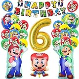 Super Mario Geburtstag Deko 6 Jahre, Super Mario Luftballons Geburtstag 6, Mario Geburtstagsdeko, 6 Jahre alt Super Mario Ballons für Super Mario Kindergeburtstag (6 Jahre)